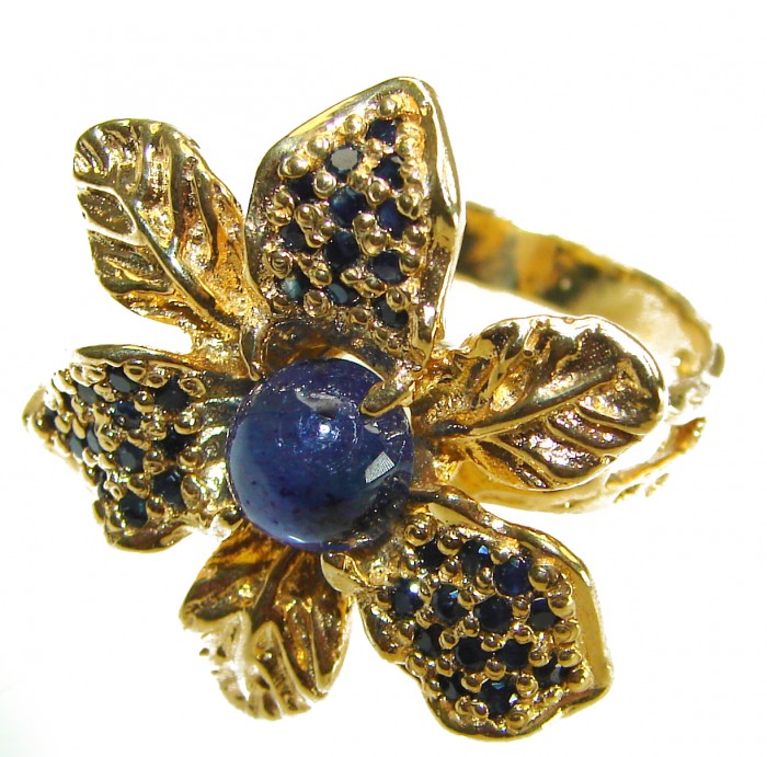 Blue Flower Authentic African Kyanite Sapphire 14K Gold over .925 Sterling Silver handmade rubg size 8 1/4 - photo 1