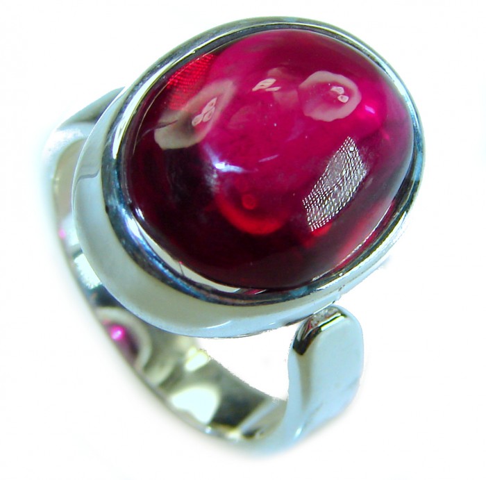 Bellezza Genuine 10.5 CARAT Ruby .925 Sterling Silver Statement Ring size 7 adjustable - Close-up of Bellezza Genuine 10.5 Carat Ruby Ring in Sterling Silver