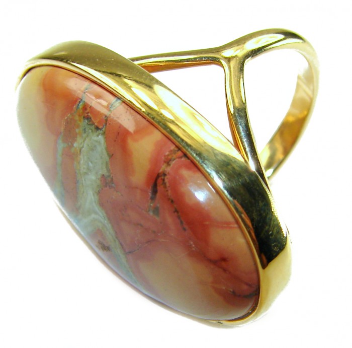 Classy Style Excellent quality Maligano Jasper 14K Gold over .925 Sterling Silver handcrafted Ring s. 7 1/2 - Stone close-up of Maligano Jasper ring in 14K gold over, side view.