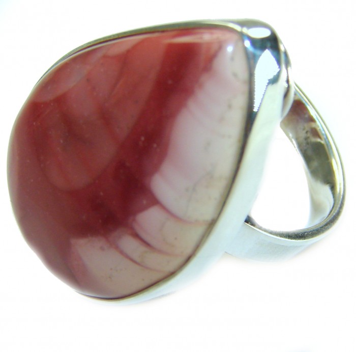 Genuine Imperial Jasper .925 Sterling Silver handcrafted ring s. 7 adjustable - Sterling silver ring with Imperial Jasper, stone close-up