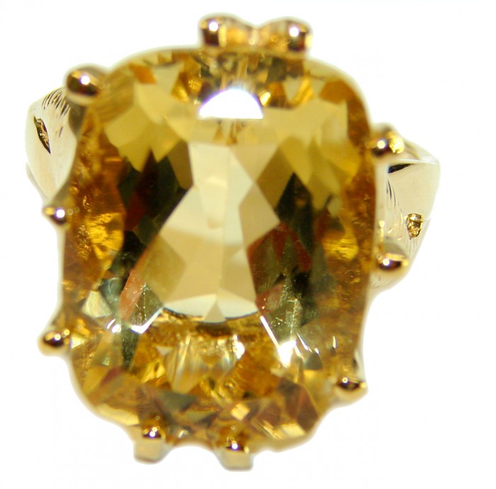 18.8 carat Genuine Heliodor 14K Gold over .925 Sterling Silver handcrafted ring size 10 - Close-up of 18.8 carat Heliodor ring in 14K gold over sterling silver.