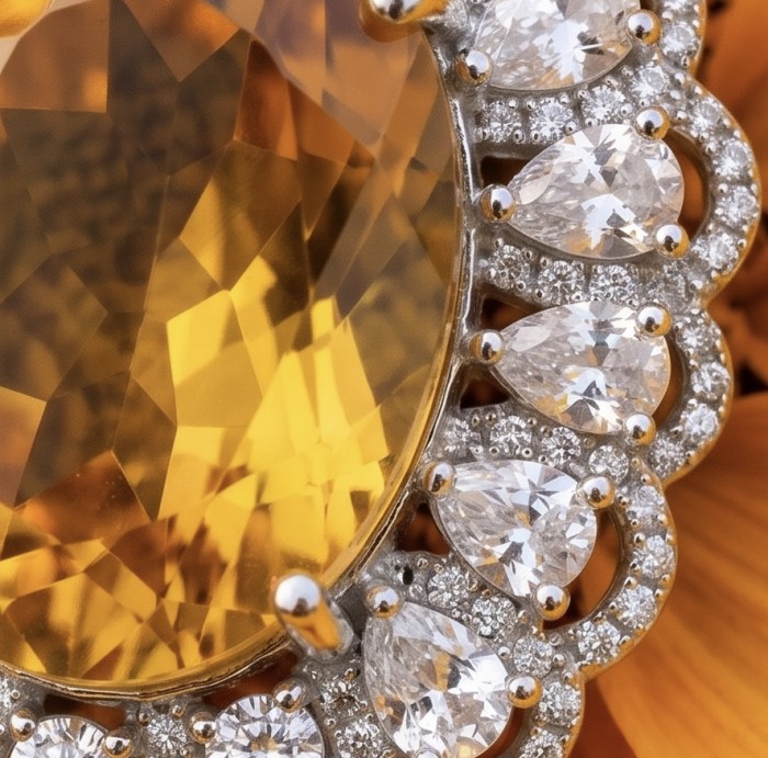 Costa del Sol 18.8 carat Citrine .925 Sterling Silver handcrafted Statement pendant - Close-up of Costa del Sol 18.8 carat Citrine in .925 Sterling Silver.