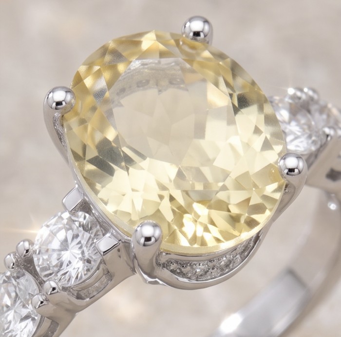 Vivien - Natural 8. 2 carat Citrine .925 Sterling Silver dipped rhodium handcrafted Statement ring; s. 7 - Stone close-up of Vivien Citrine ring in sterling silver.