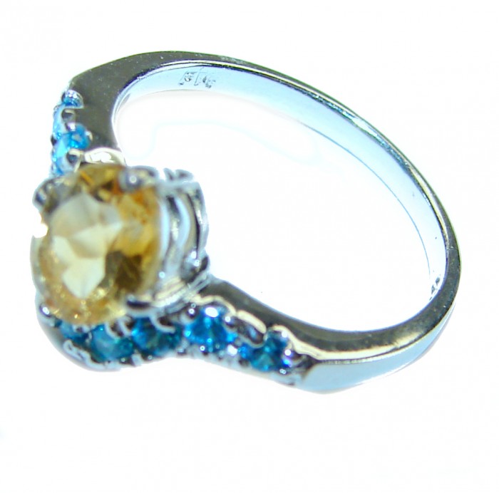 Unique Authentic 1.3 carat Citrine Swiss Blue Topaz .925 Sterling Silver handmade Cocktail Ring s. 5 1/4 - photo 1