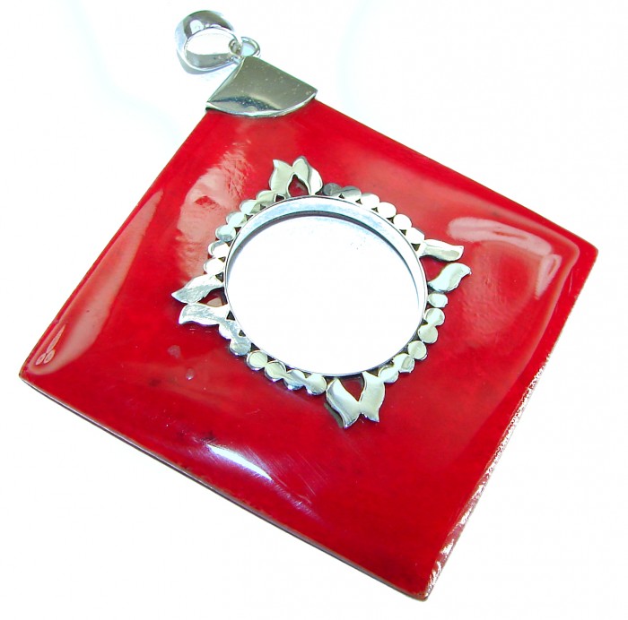 Large Authentic Coral .925 Sterling Silver handmade pendant - photo 3