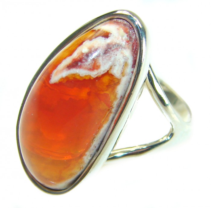 Inner Fire best quality 21.4 carat Mexican Opal 18K Gold over .925 Sterling Silver handmade ring 9 - Close-up of Mexican Opal ring in 18K gold setting
