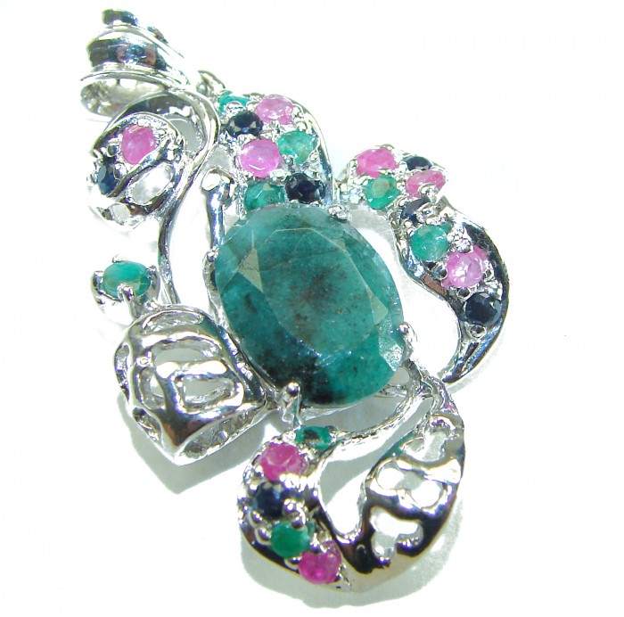 Perfect quality authentic 11.2 Grandidierite .925 Sterling Silver handmade Pendant - Close-up of ornate Grandidierite gemstone in sterling silver setting.