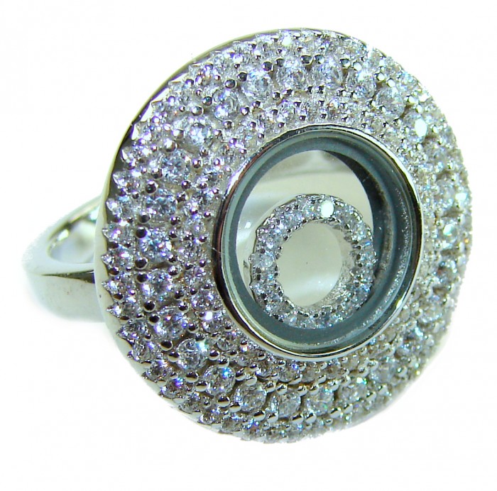 Floating Memories 5.5 carat White Sapphire .925 Sterling Silver Handcrafted Ring size 7 - Floating Memories ring, side view with white sapphires, sterling silver.