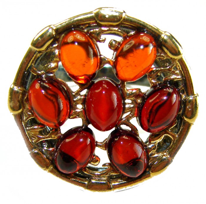 Beauty of the Nature Baltic Amber 2 tones .925 Sterling Silver handcrafted ring; s. 8 1/4 - Stone close-up of Beauty of the Nature Baltic Amber sterling silver piece.