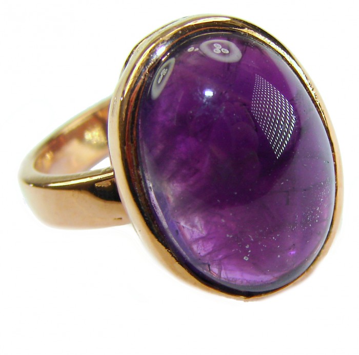 Top quality 16.2 carat Amethyst .925 Sterling Silver dipped in 18K Gold Handcrafted Large Ring size 7 3/4 - Gold amethyst ring, side view close-up.