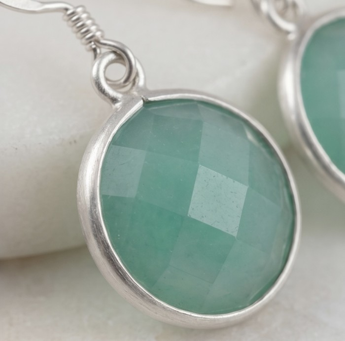14.9 carat authentic Aquamarine .925 Sterling Silver Handcrafted Earrings - Close-up of 14.9 carat aquamarine in .925 sterling silver setting.