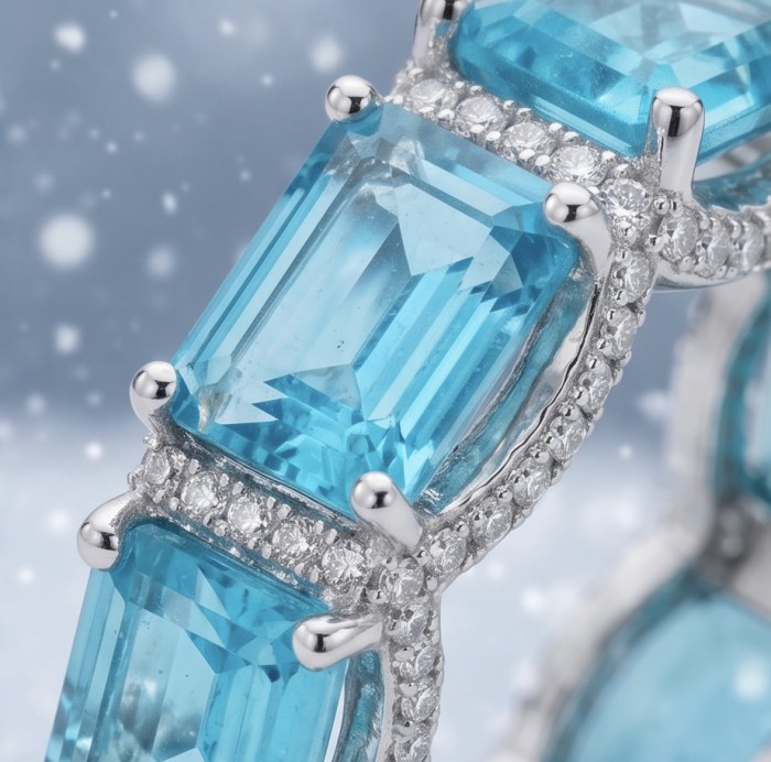 Angel's Wish 22.8 carat Aquamarine .925 Sterling Silver handcrafted infinity ring size 6 - Stone close-up of Angel's Wish aquamarine silver jewelry.