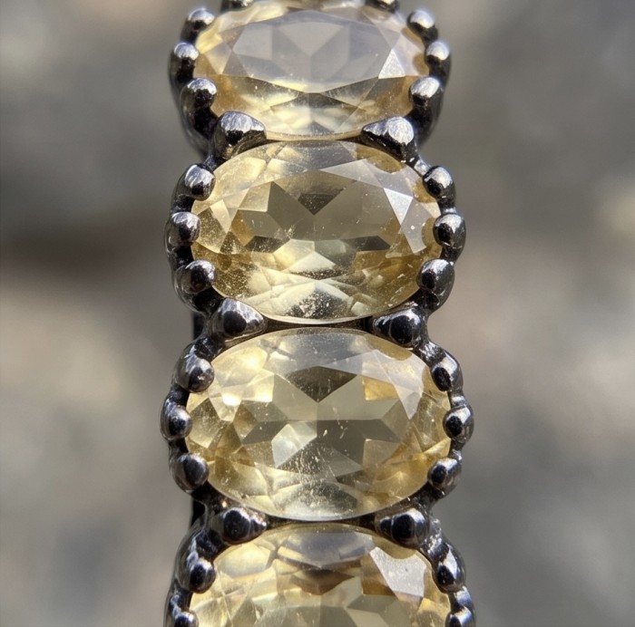 Victoria Authentic 9.4 carat Brazilian Citrine .925 Sterling Silver dipped in black rhodium brilliantly handcrafted Pendant - Close-up of Brazilian Citrine stones in .925 sterling silver setting.