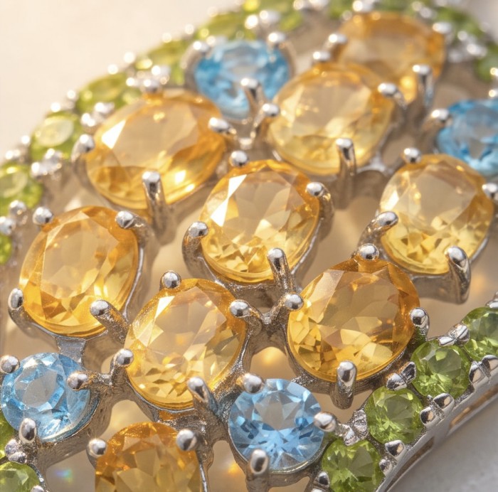 Giovanna - Authentic 12.9 carat Brazilian Citrine .925 Sterling Silver dipped in rhodium handcrafted Pendant - Stone close-up of Brazilian Citrine and silver setting.