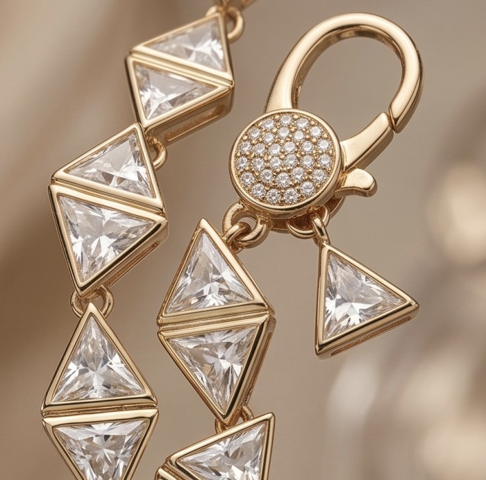 Vittoria Natural 12.8 carat White Topaz 18K Gold over .925 Sterling Silver handmade Statement Bracelet - Clasp detail of Vittoria bracelet with white topaz and 18K gold.