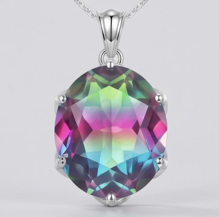7.2 carat oval cut Brazilian Tourmaline .925 Sterling Silver Perfectly handcrafted pendant - Close-up of a 7.2 ct oval Brazilian Tourmaline pendant in sterling silver