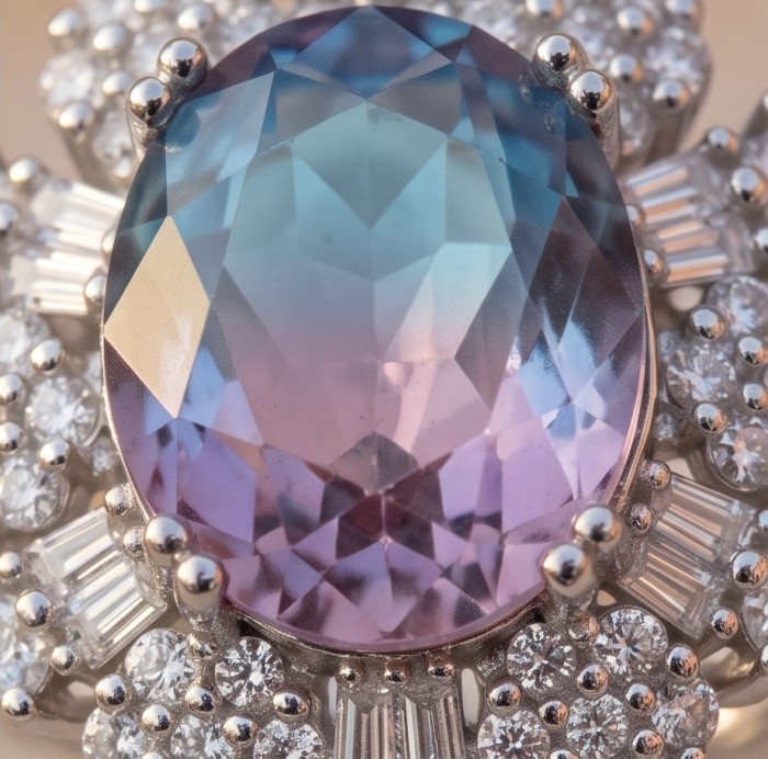 Stella 8.8 carat Alexandrite .925 Sterling Silver Perfectly handcrafted Ring s. 9 - Close-up of 8.8 carat Alexandrite in .925 sterling silver setting
