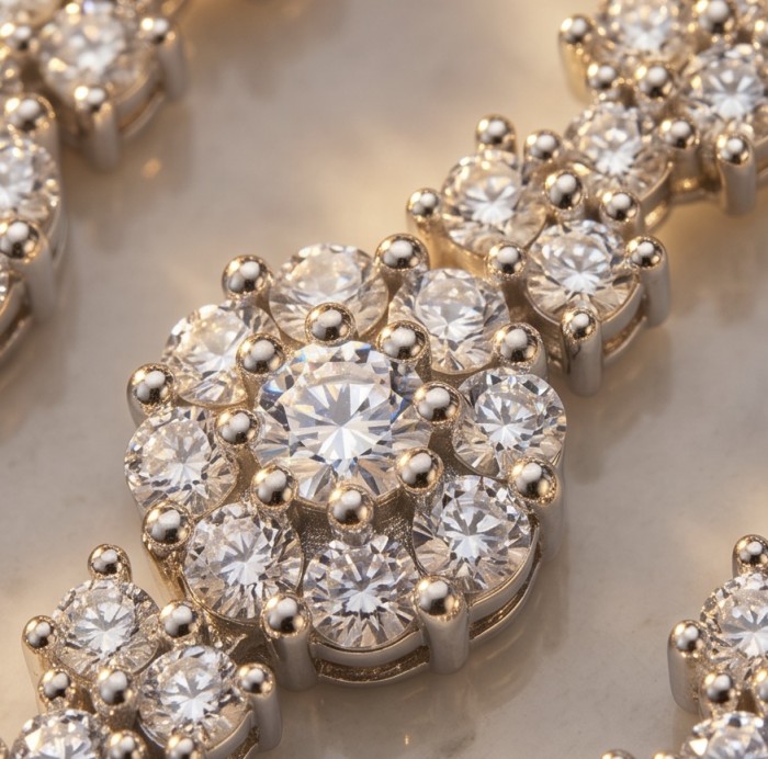 Romantica - Precious Natural 2.7 carat White Topaz .925 Sterling Silver handmade Statement earrings - Close-up of Romantica white topaz stones in .925 sterling silver setting