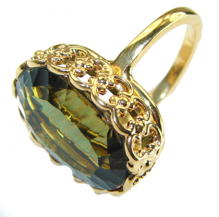 Timless Beauty 12.5 carat Helenite 14K Gold over .925 Sterling Silver handmade Ring s. 7 3/4 - photo 1