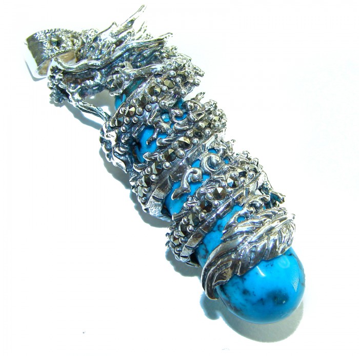 Wild Dragon Turquoise .925 Sterling Silver handmade Pendant - photo 4
