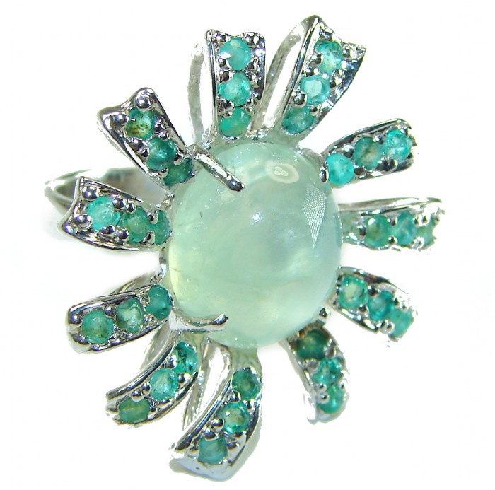 Large Marvelous Natural Moss Prehnite Emerald .925 Sterling Silver handmade ring s. 7 3/4 - photo 4