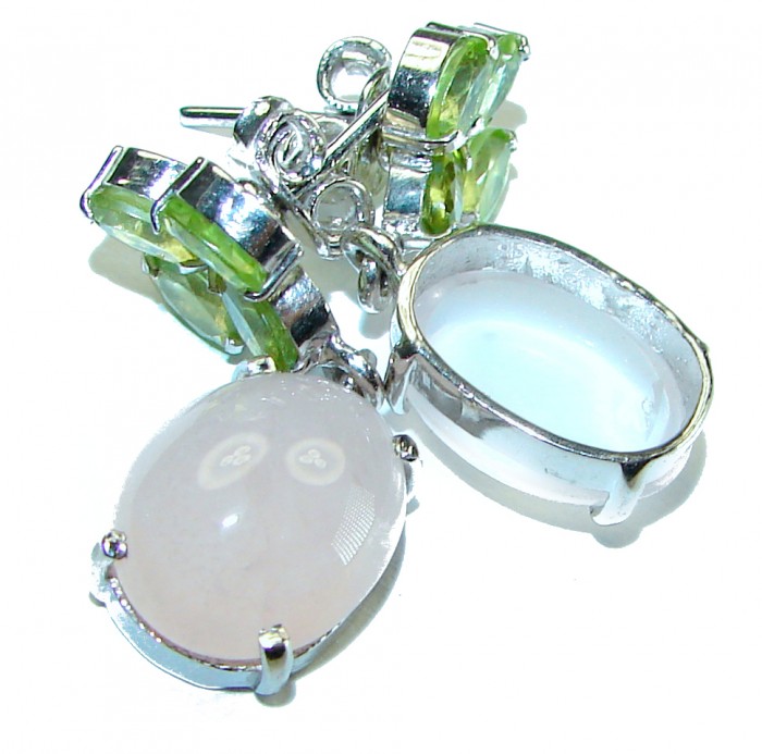 Juicy 8.2 carat Authentic Rose Quartz 18K Gold over .925 Sterling Silver handcrafted earrings - photo 1