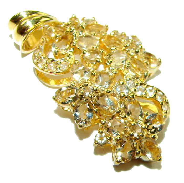 11.5 carat Citrine 18K Gold over .925 Sterling Silver Handcrafted pendant - Gold pendant with citrines, top angle view, 18K gold over sterling silver.