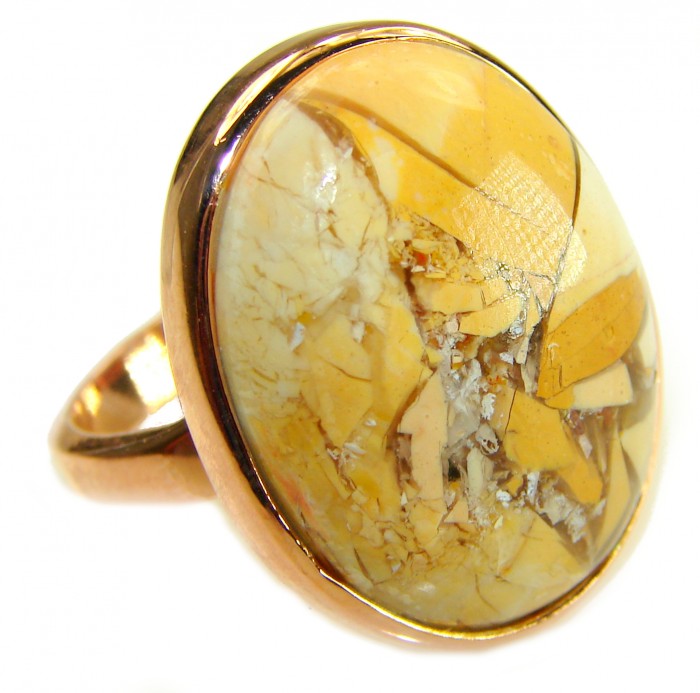 Flawless Australian Bracciated Mookaite 14K Gold over .925 Sterling Silver Ring size 8 adjustable - Close-up of Australian Bracciated Mookaite ring in 14K gold over silver.