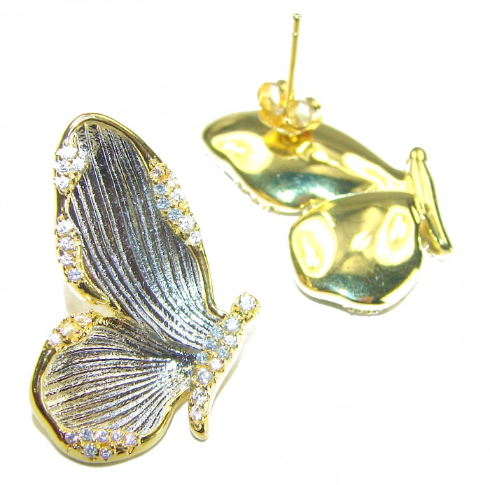 Golden Butterfly authentic 14k Gold over .925 Sterling Silver handcrafted earrings - Golden butterfly earrings, top view, 14k gold over sterling silver.