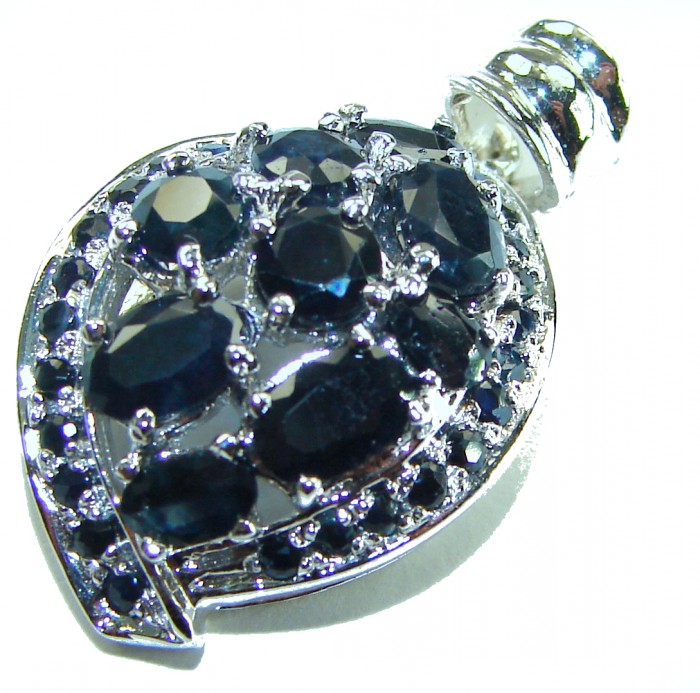 Fancy Blue Authentic 8.5 carat Sapphire .925 Sterling Silver handmade pendant - Close-up of fancy blue sapphire pendant, 8.5 carat, sterling silver.