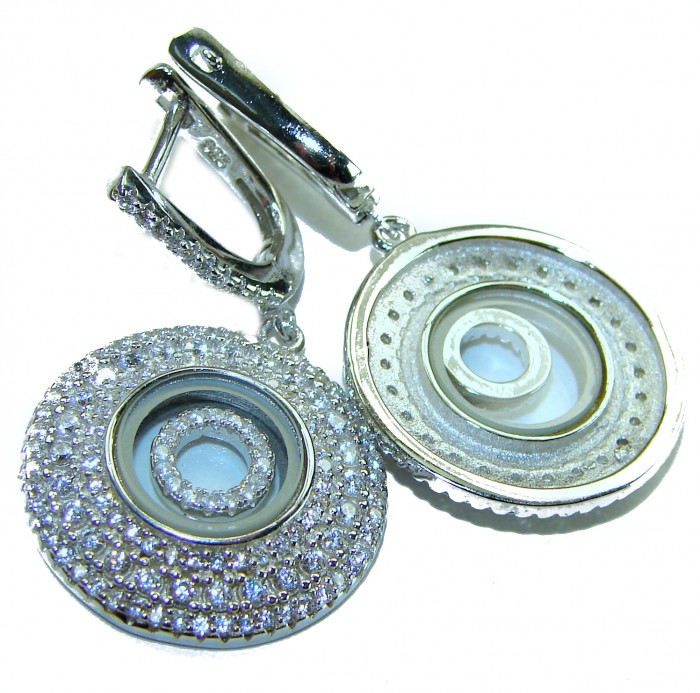 Floating Memories 4.5 carat White Sapphire .925 Sterling Silver Handcrafted earrings - Close-up of Floating Memories sterling silver earrings with sapphires