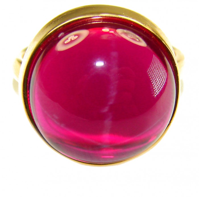 Bella Rosa Genuine 12.8 CARAT Star Ruby 14k GOLD OVER .925 Sterling Silver Large Statement Ring size 8 1/4 - Close-up of Bella Rosa 12.8 carat star ruby ring in gold setting