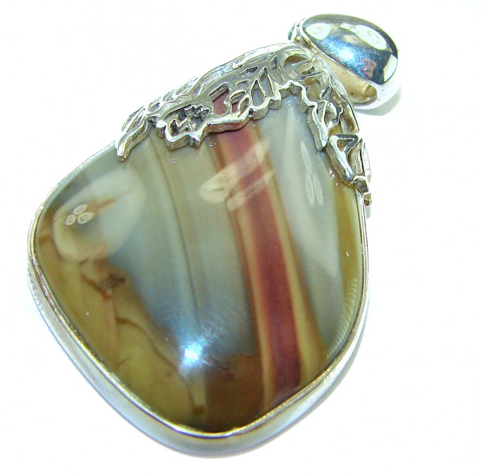 Perfect quality Imperial Jasper .925 Sterling Silver handmade Pendant - Close-up of Imperial Jasper in sterling silver setting, showcasing stone detail.