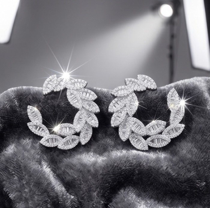 Veronica - Precious 14.5 carat White Topaz rhodium over .925 Sterling Silver Statement earrings - Pair of Veronica white topaz earrings displayed on fur fabric