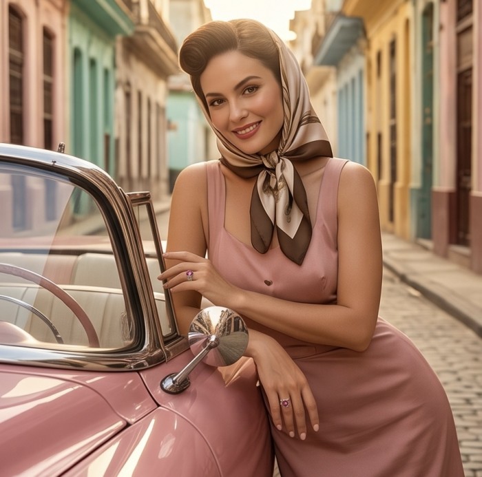 Scarlett 2.7 ctw Mozambique Ruby .925 Sterling Silver handcrafted Statement Ring size 5 - Woman wearing Scarlett 2.7 ctw Mozambique Ruby ring, leaning on car.