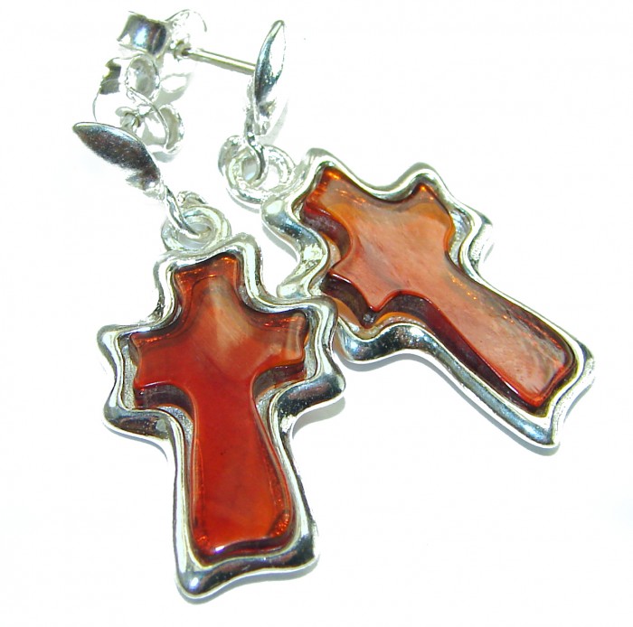 Incredible Baltic Amber Cross .925 Sterling Silver Earrings - photo 3