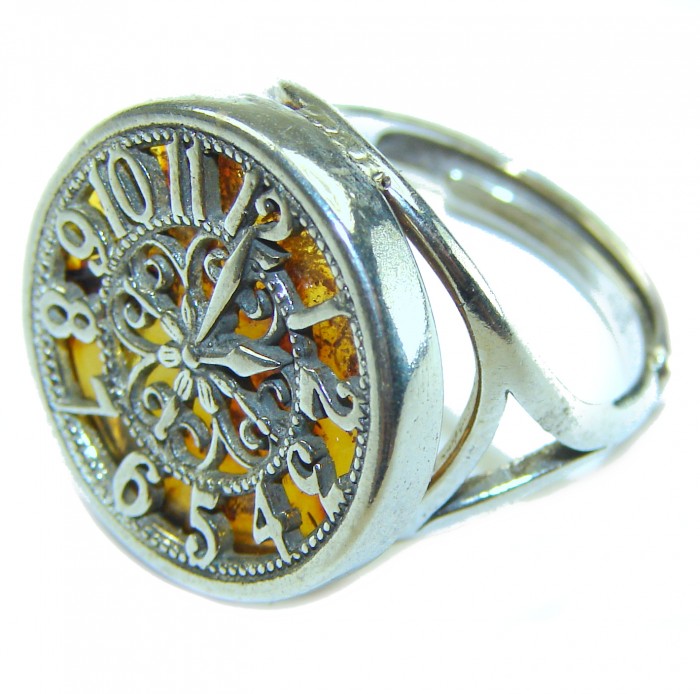 Precious Watch Authentic Baltic Amber .925 Sterling Silver handcrafted ring; s. 6 adjustable - photo 1
