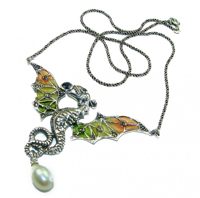 Outstanding Dragon Enamel .925 Sterling Silver handcrafted Statement necklace - photo 2