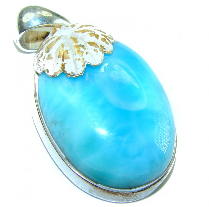 Natural Larimar from Dominican Republic .925 Sterling Silver handcrafted pendant - photo 1