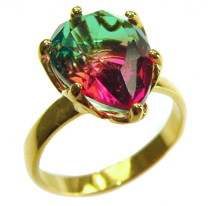 7.9 carat pear cut Brazilian Tourmaline 14K Gold over .925 Sterling Silver Perfectly handcrafted Ring s. 7 - Close-up of a 7.9 carat pear cut Brazilian Tourmaline ring in 14K gold.