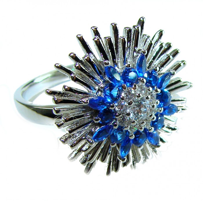 Supervona - Authentic 4.5 carat Sapphire .925 Sterling Silver handcrafted Ring size 6 - Side view of Supervona sapphire ring in .925 sterling silver.