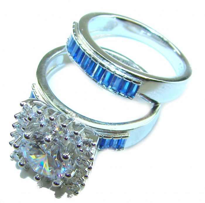 Extravaganza 5.6 carat Emerald .925 Sterling Silver brilliantly handcrafted stack up ring s. 6 - Two sterling silver rings with gemstones, top view.