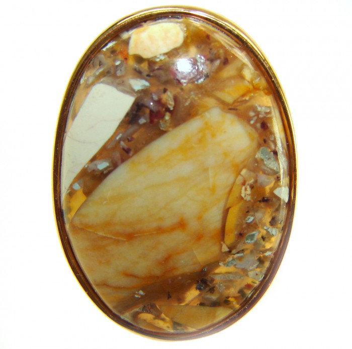 Flawless Australian Bracciated Mookaite 14K Gold over .925 Sterling Silver Ring size 6 adjustable - Close-up of Flawless Australian Bracciated Mookaite in 14K Gold setting.