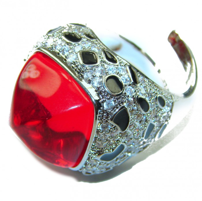 Red Passion incredible Topaz .925 Sterling Silver handmade Large Ring s. 6 - photo 2