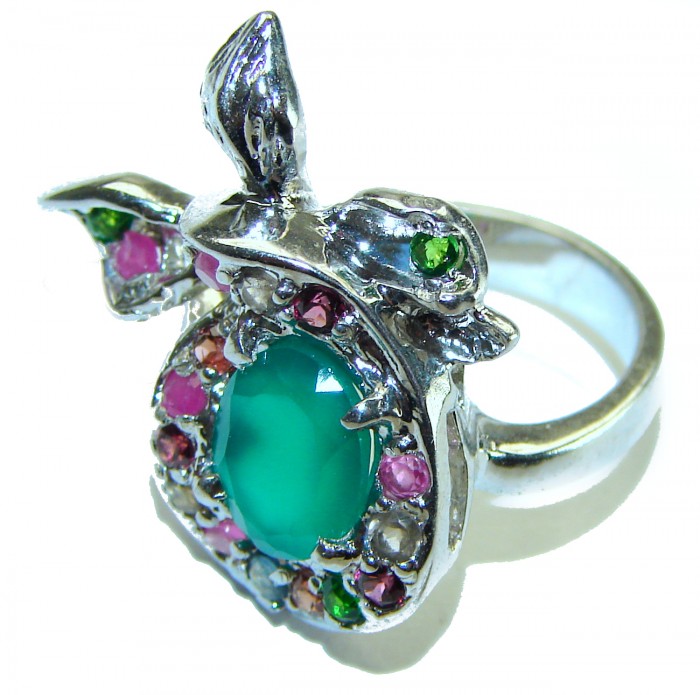 Vintage Style Jade Ruby .925 Sterling Silver handmade Cocktail Ring s. 7 - photo 1