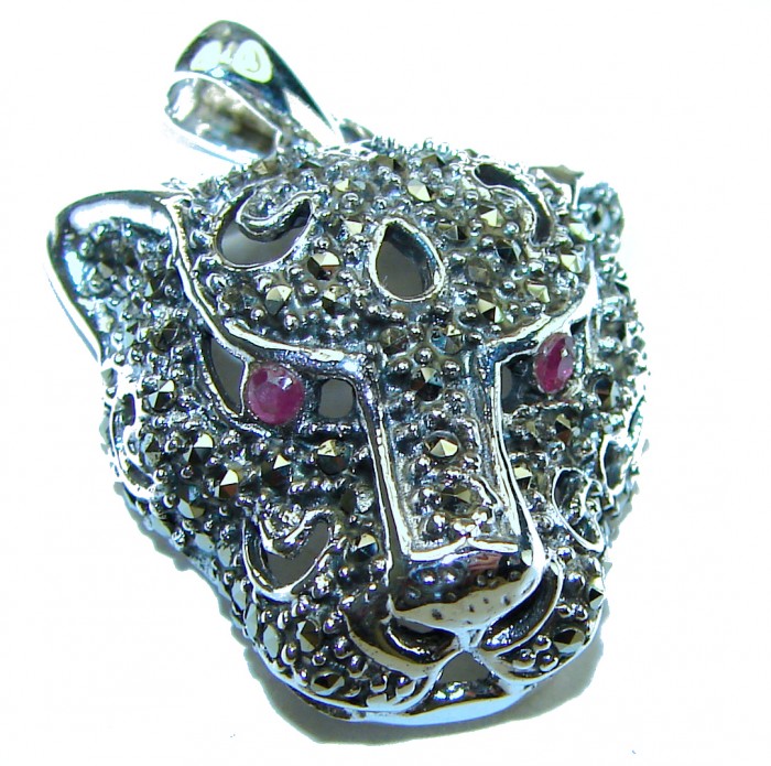 Gephard Natural Marcasite Ruby .925 Sterling Silver handmade pendant - photo 3