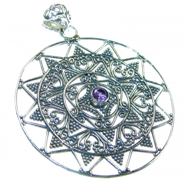 Purple Treasure Amethyst .925 Sterling Silver BALI handcrafted Pendant - photo 1