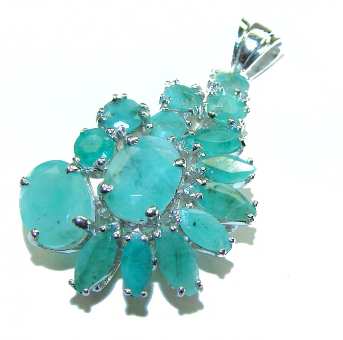 Melissa- Authentic 18.5 carat Emerald .925 Sterling Silver handcrafted Pendant - Emerald pendant in sterling silver, top angle view