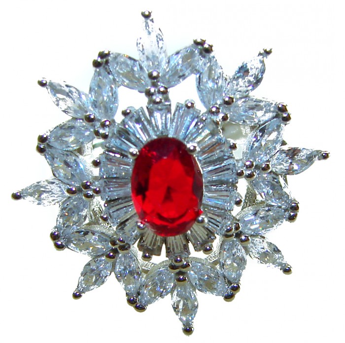 Bella Rosa Genuine 10.5 CARAT Ruby .925 Sterling Silver Large Statement Ring size 6 1/4 - Close-up of Bella Rosa 10.5 carat ruby ring with sterling silver setting