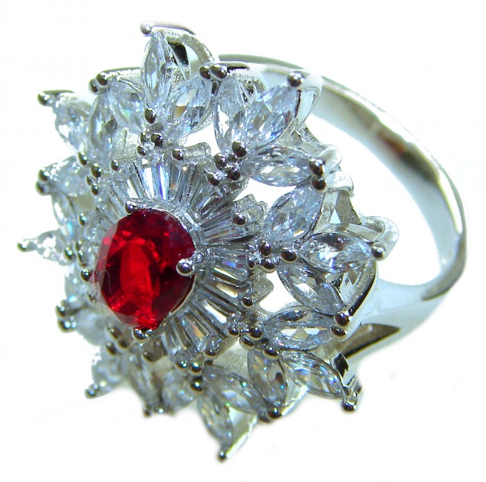 Bella Rosa Genuine 10.5 CARAT Ruby .925 Sterling Silver Large Statement Ring size 6 1/4 - Close-up of Bella Rosa 10.5 carat ruby ring in sterling silver.